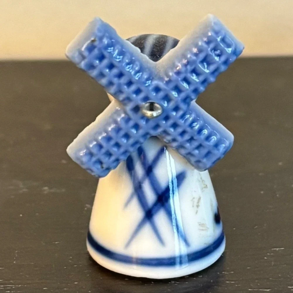 Blue White Ceramic Windmill | Mini Figurine‎ | Movable Blades Delft Style 1.75